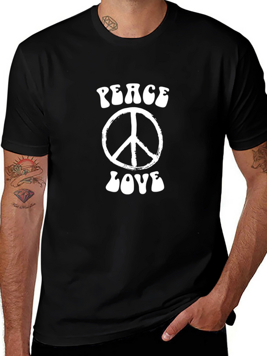 Peace and Love Retro Graphic Tee - Black