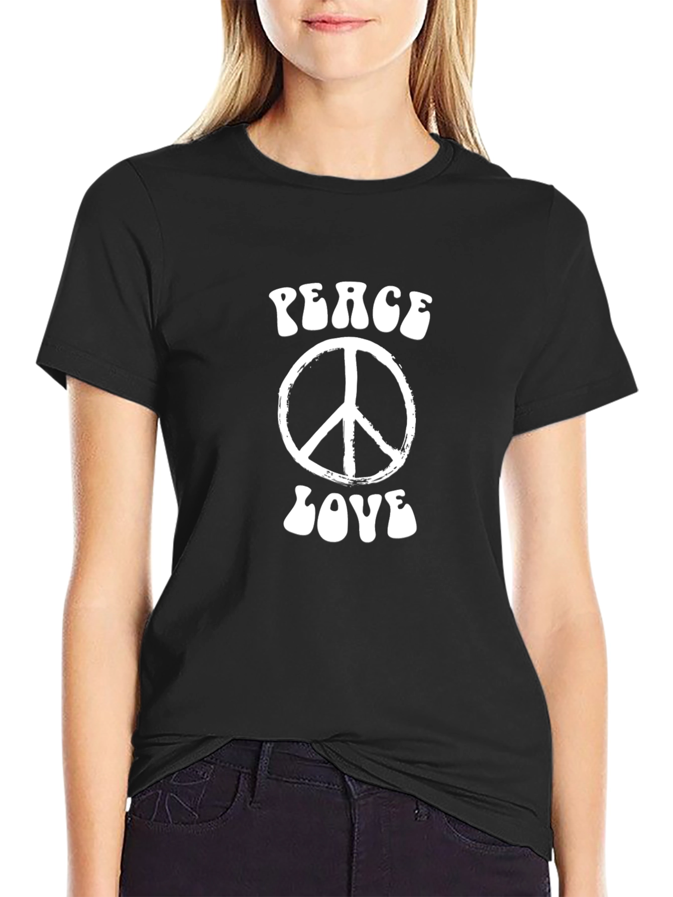 Peace and Love Retro Graphic Tee - Black