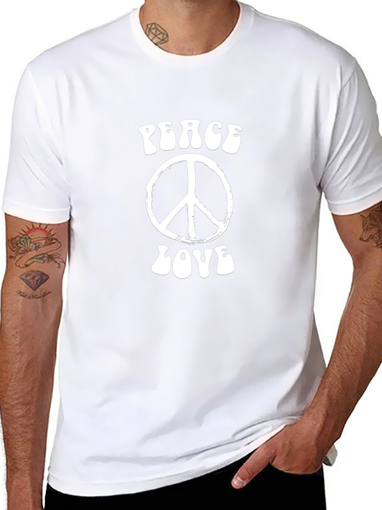 Peace and Love Retro Graphic Tee - Black