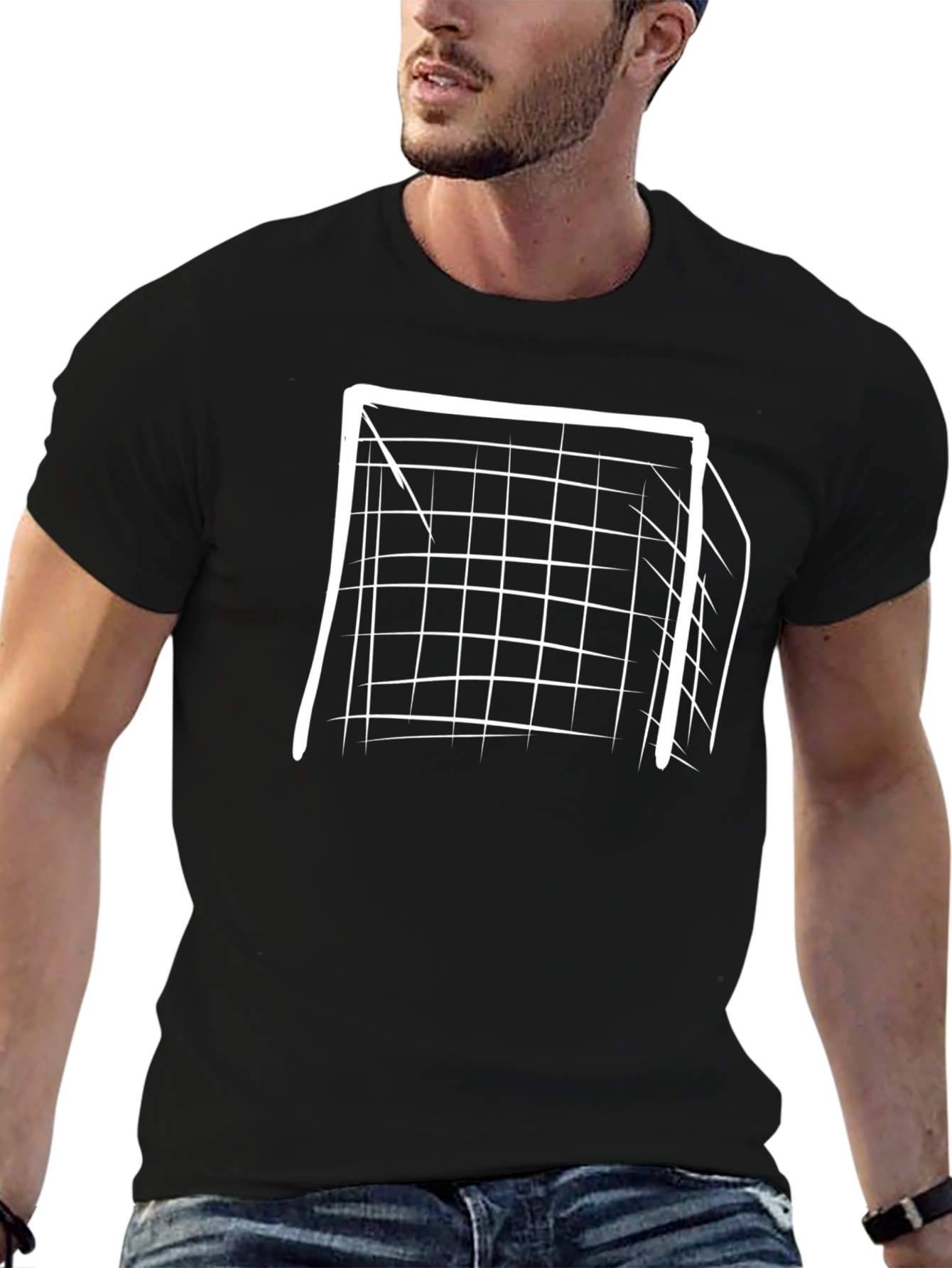 Soccer Goal Graphic Tee - Black Cotton T-Shirt