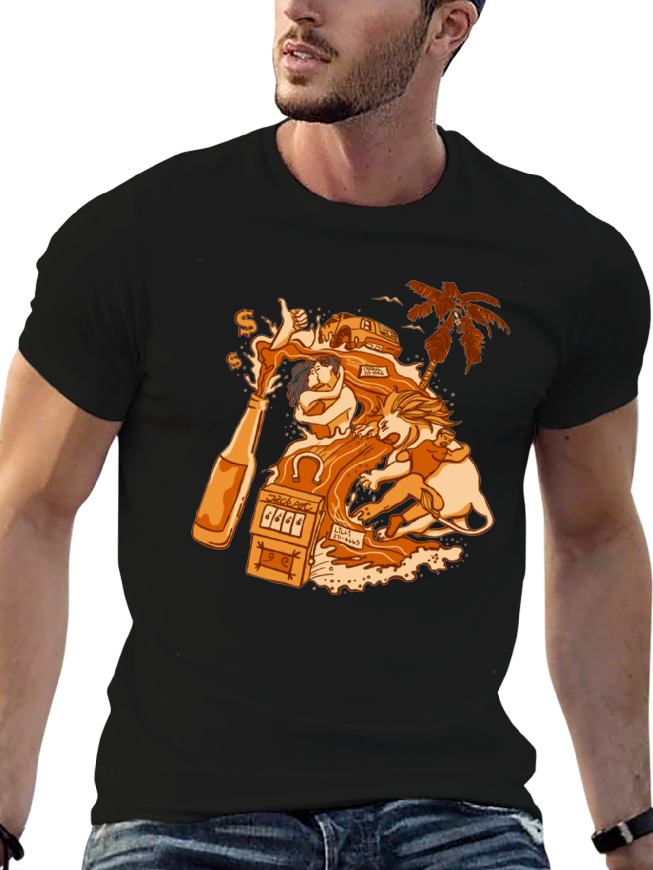 Black T-Shirt with Gambling Theme Graphic