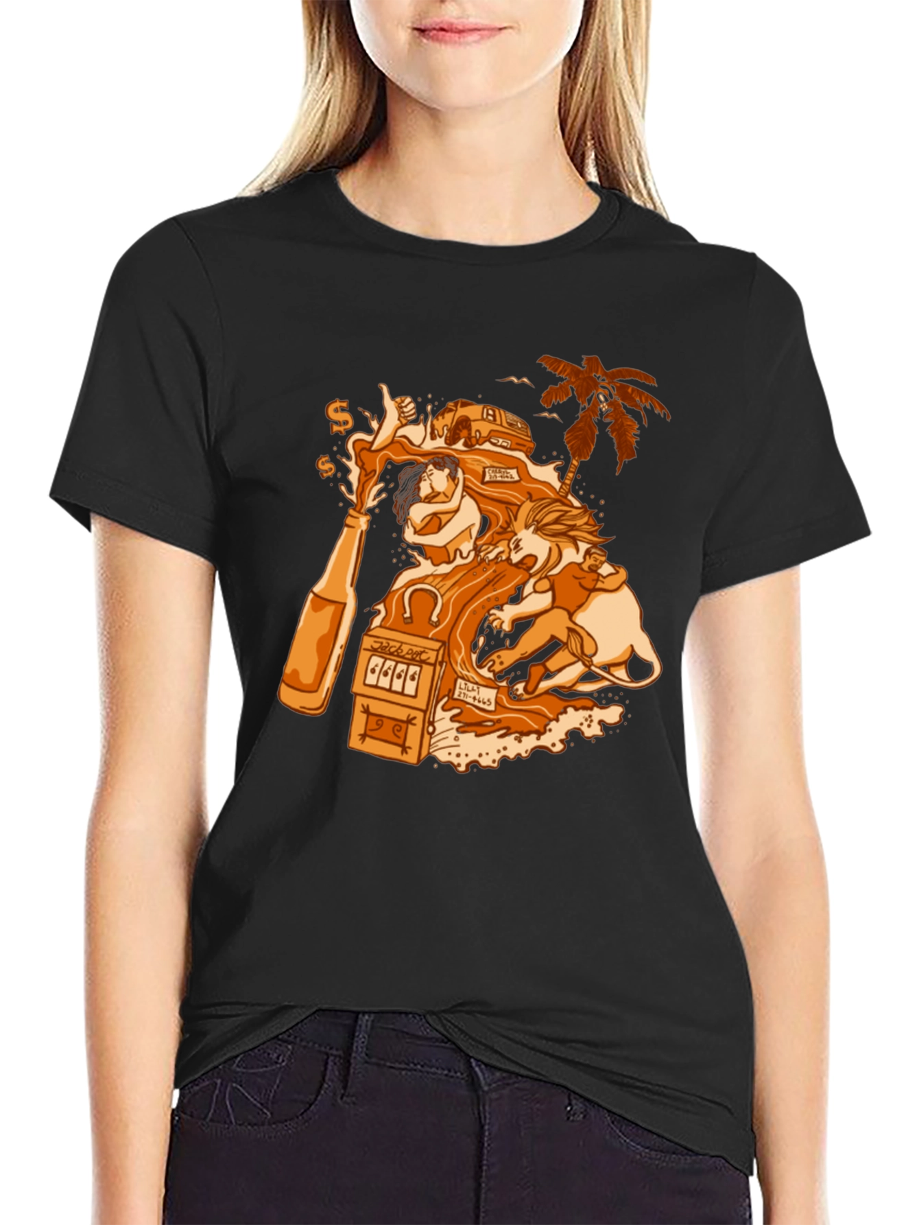 Black T-Shirt with Gambling Theme Graphic