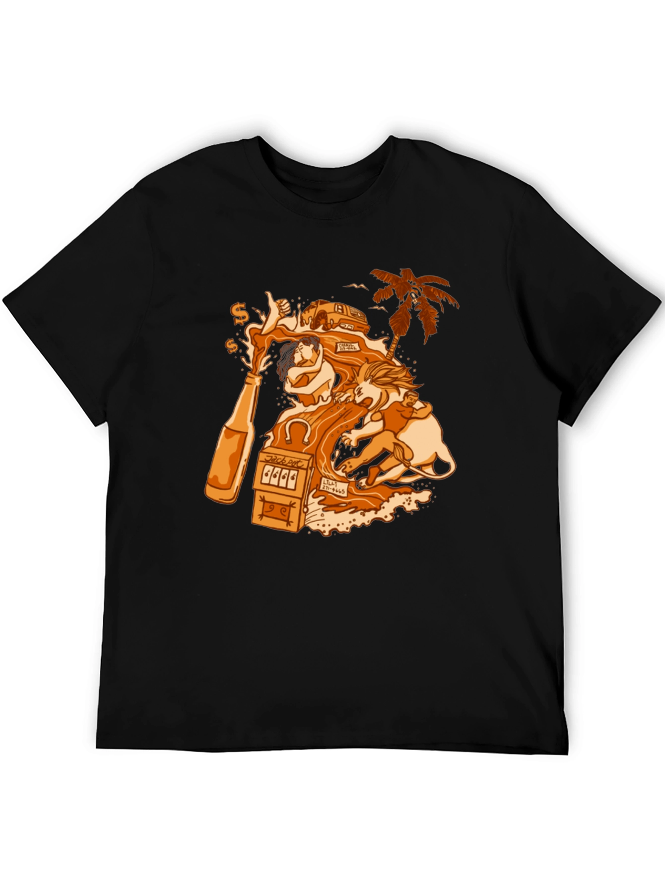 Black T-Shirt with Gambling Theme Graphic