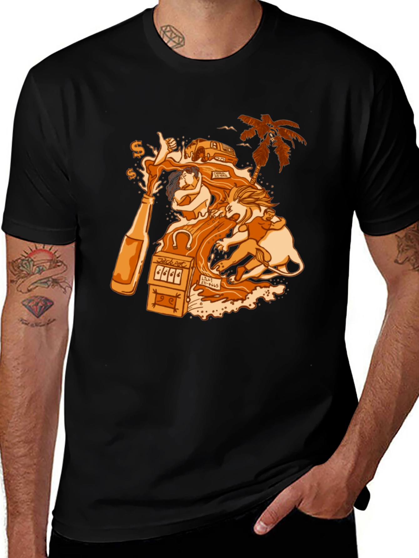 Black T-Shirt with Gambling Theme Graphic