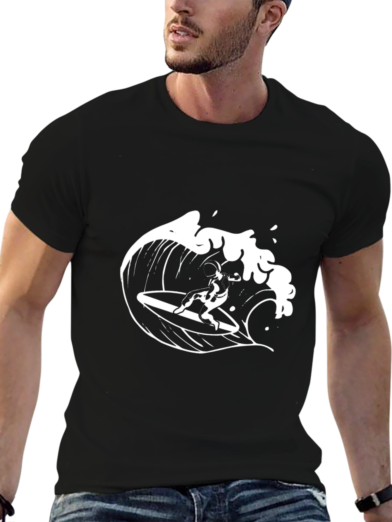 Surfer Wave Graphic Black T-Shirt