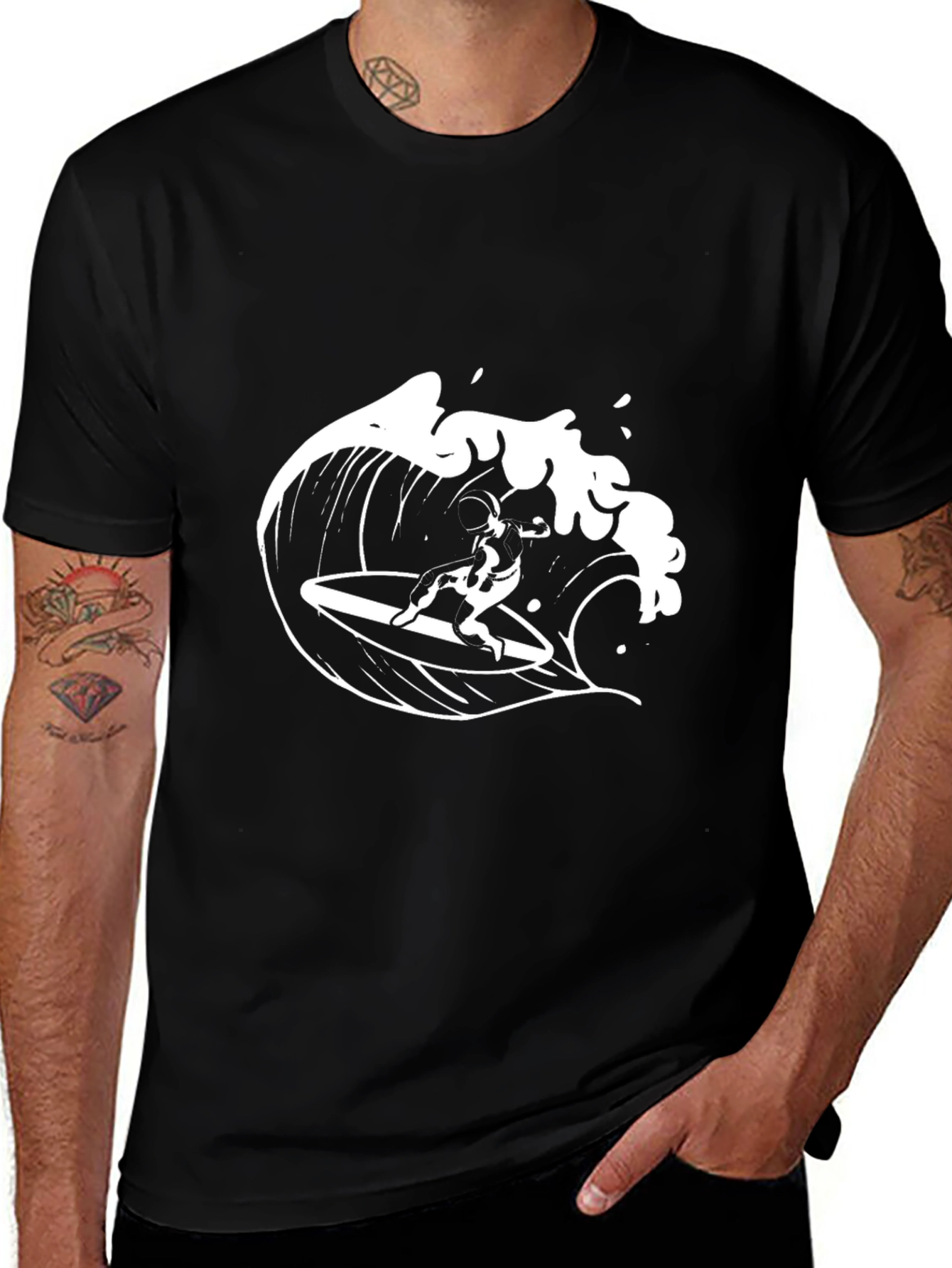 Surfer Wave Graphic Black T-Shirt