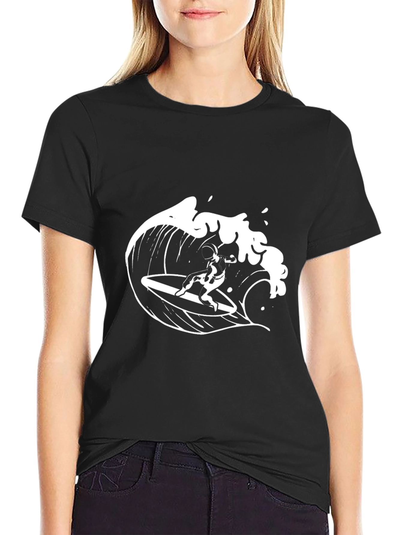 Surfer Wave Graphic Black T-Shirt