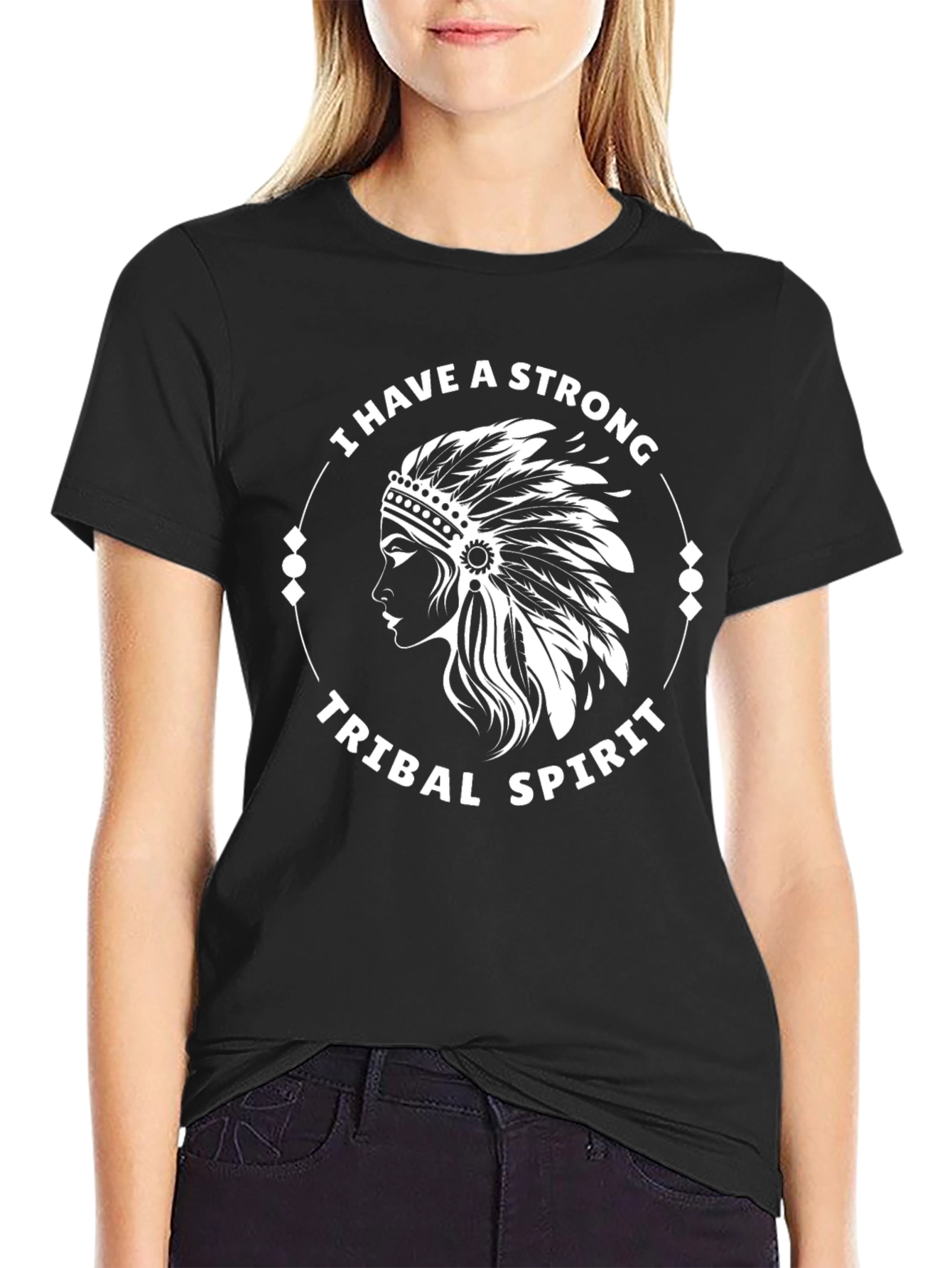 Strong Tribal Spirit Graphic Tee - Black Cotton Blend