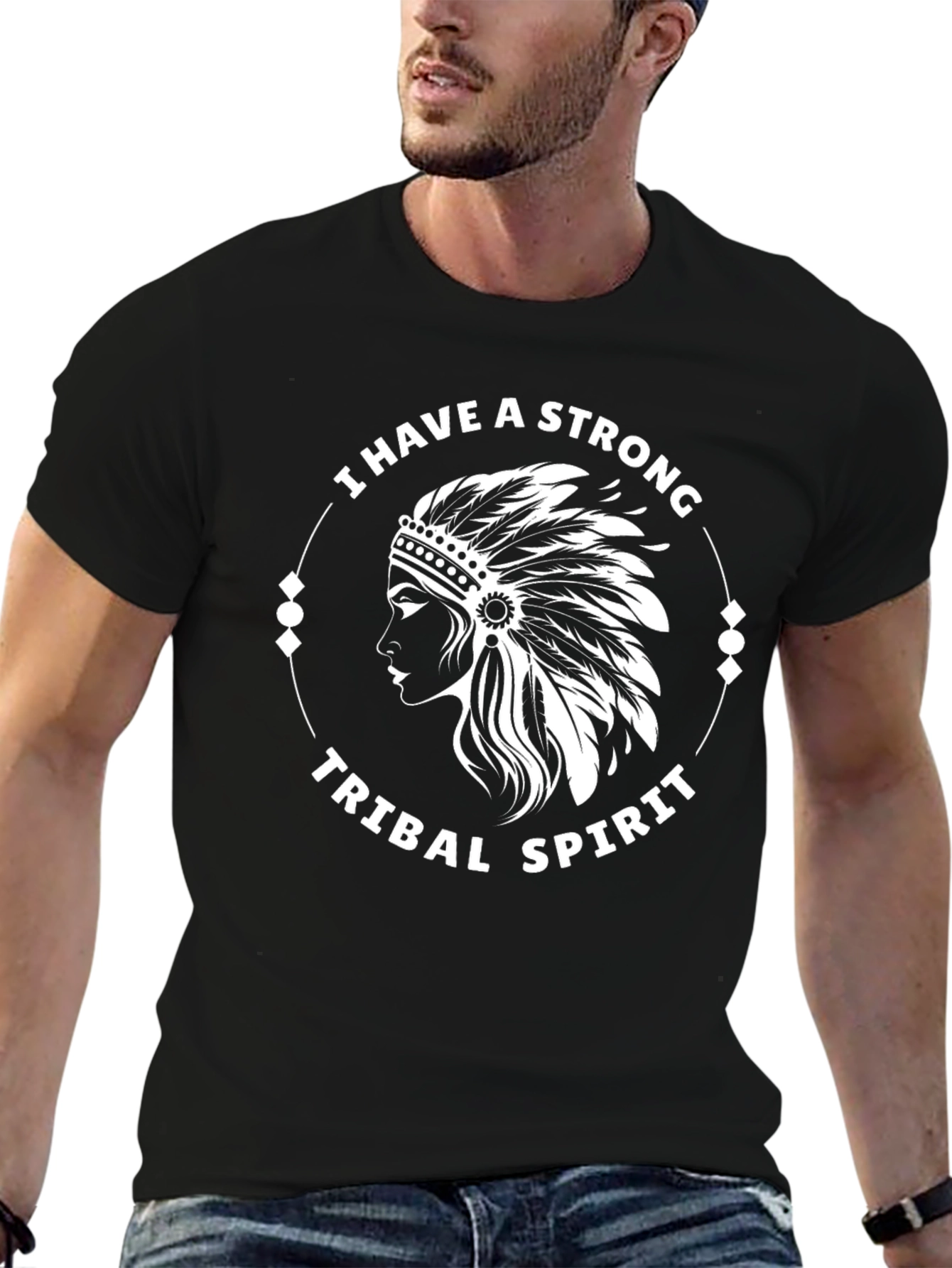 Strong Tribal Spirit Graphic Tee - Black Cotton Blend
