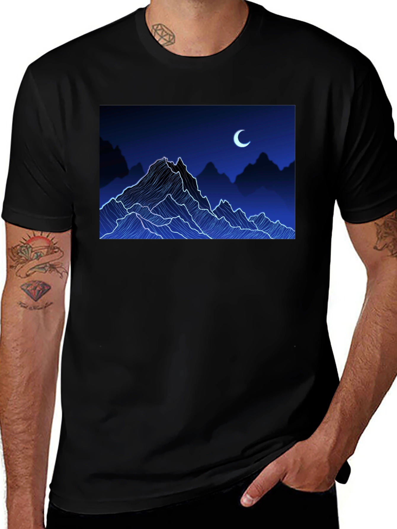 Mountains and Moon Black Tee