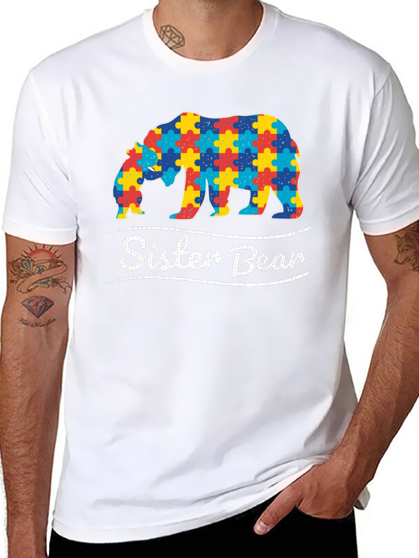 Sister Bear Autism Awareness Puzzle T-Shirt