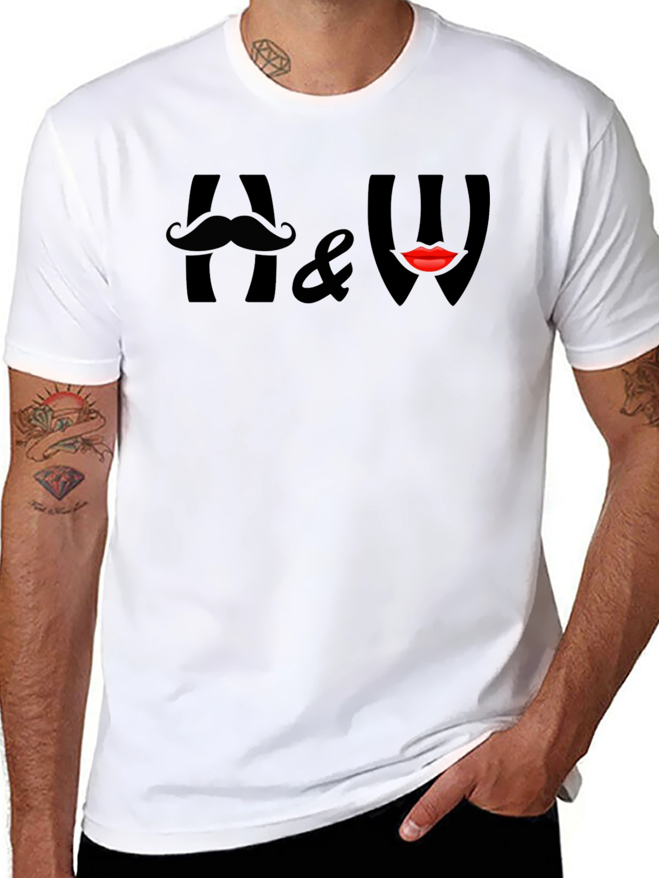 Funny A & W Mustache Lips Graphic T-Shirt
