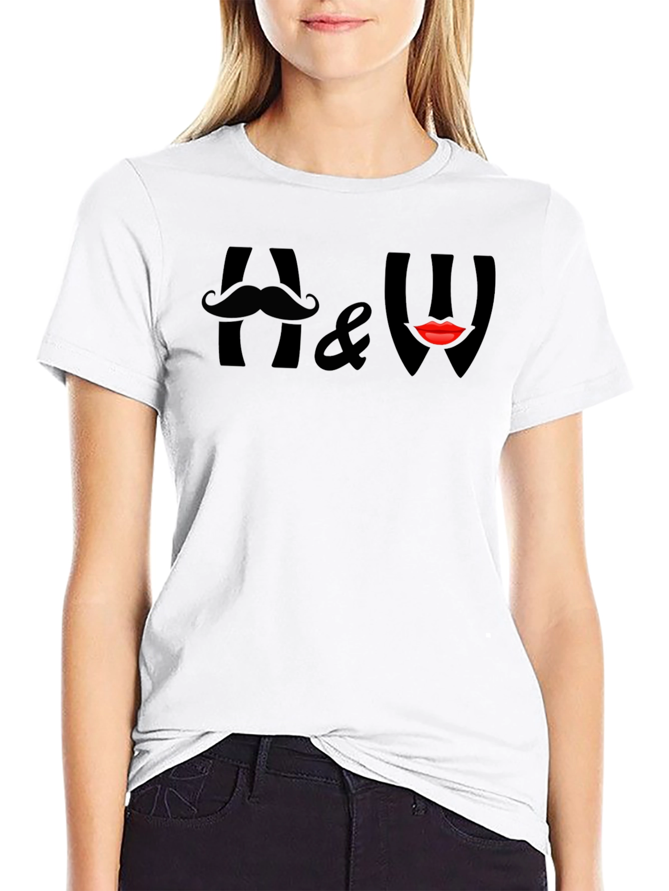 Funny A & W Mustache Lips Graphic T-Shirt