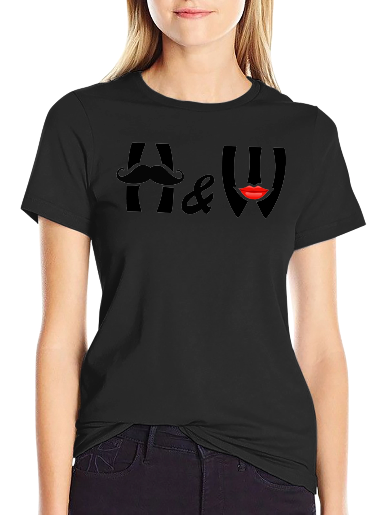 Funny A & W Mustache Lips Graphic T-Shirt