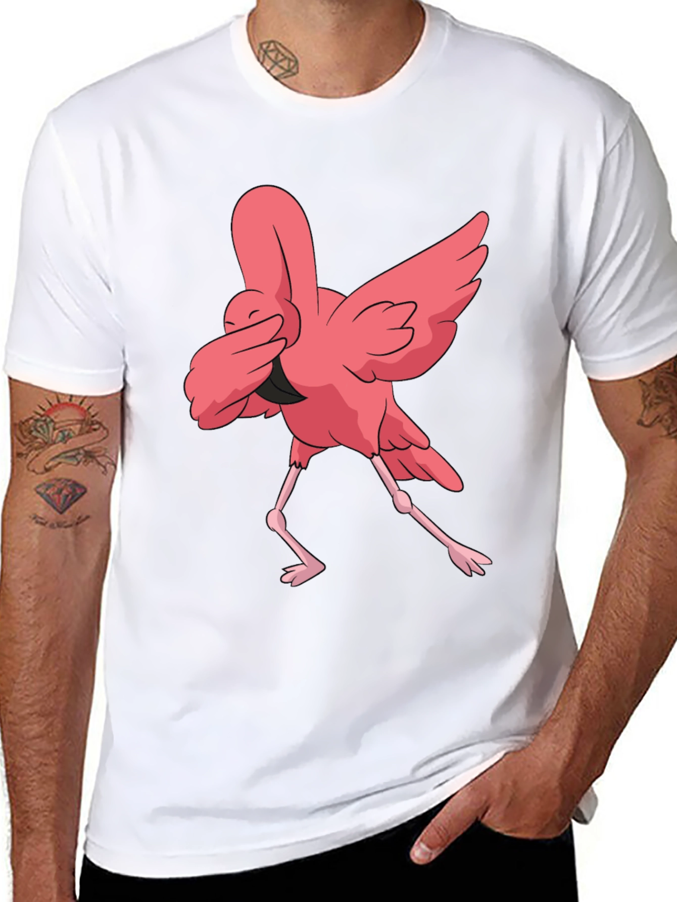Dabbing Flamingo Graphic Tee - Black Casual T-Shirt