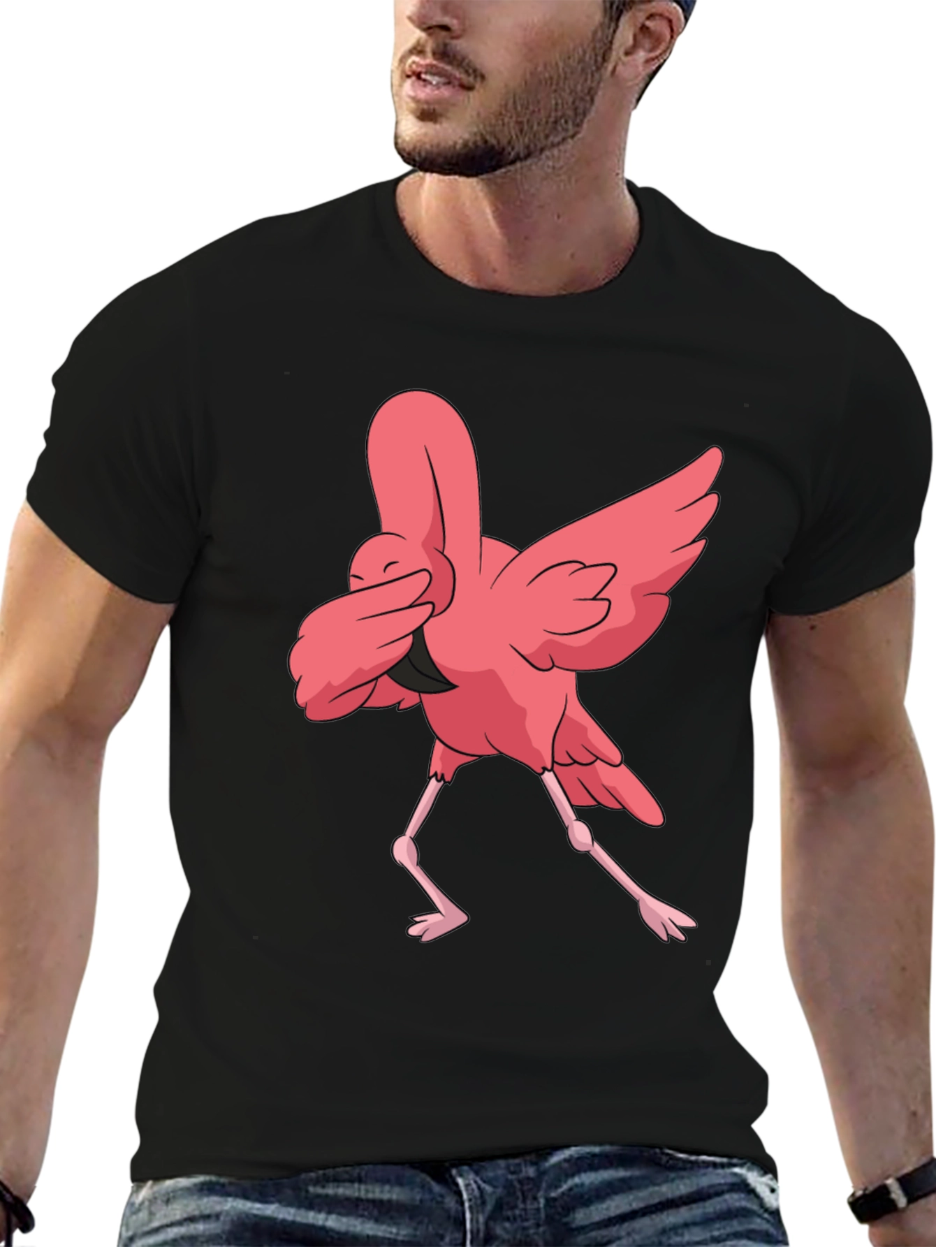 Dabbing Flamingo Graphic Tee - Black Casual T-Shirt