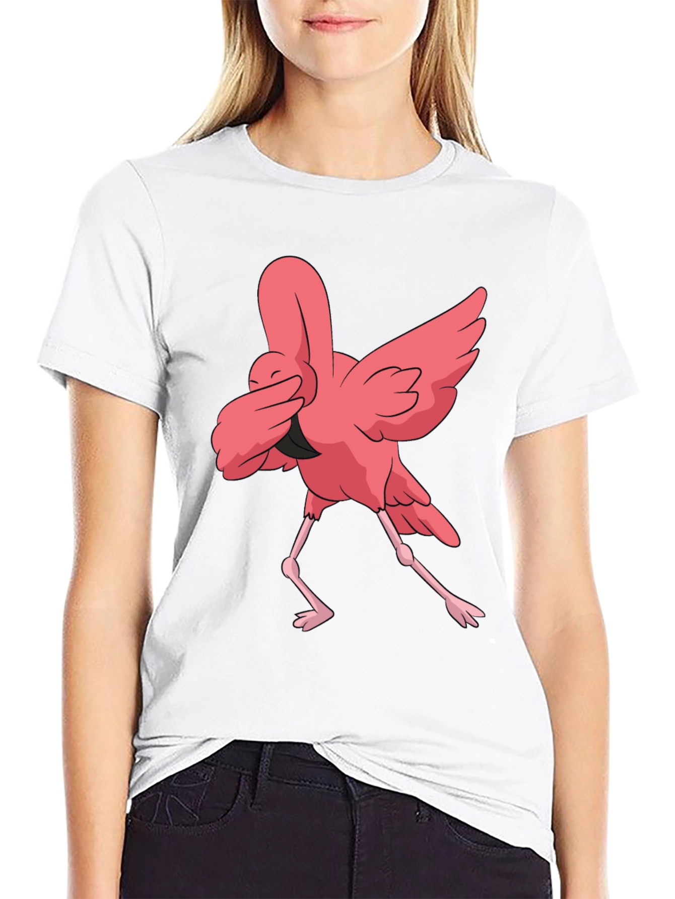 Dabbing Flamingo Graphic Tee - Black Casual T-Shirt