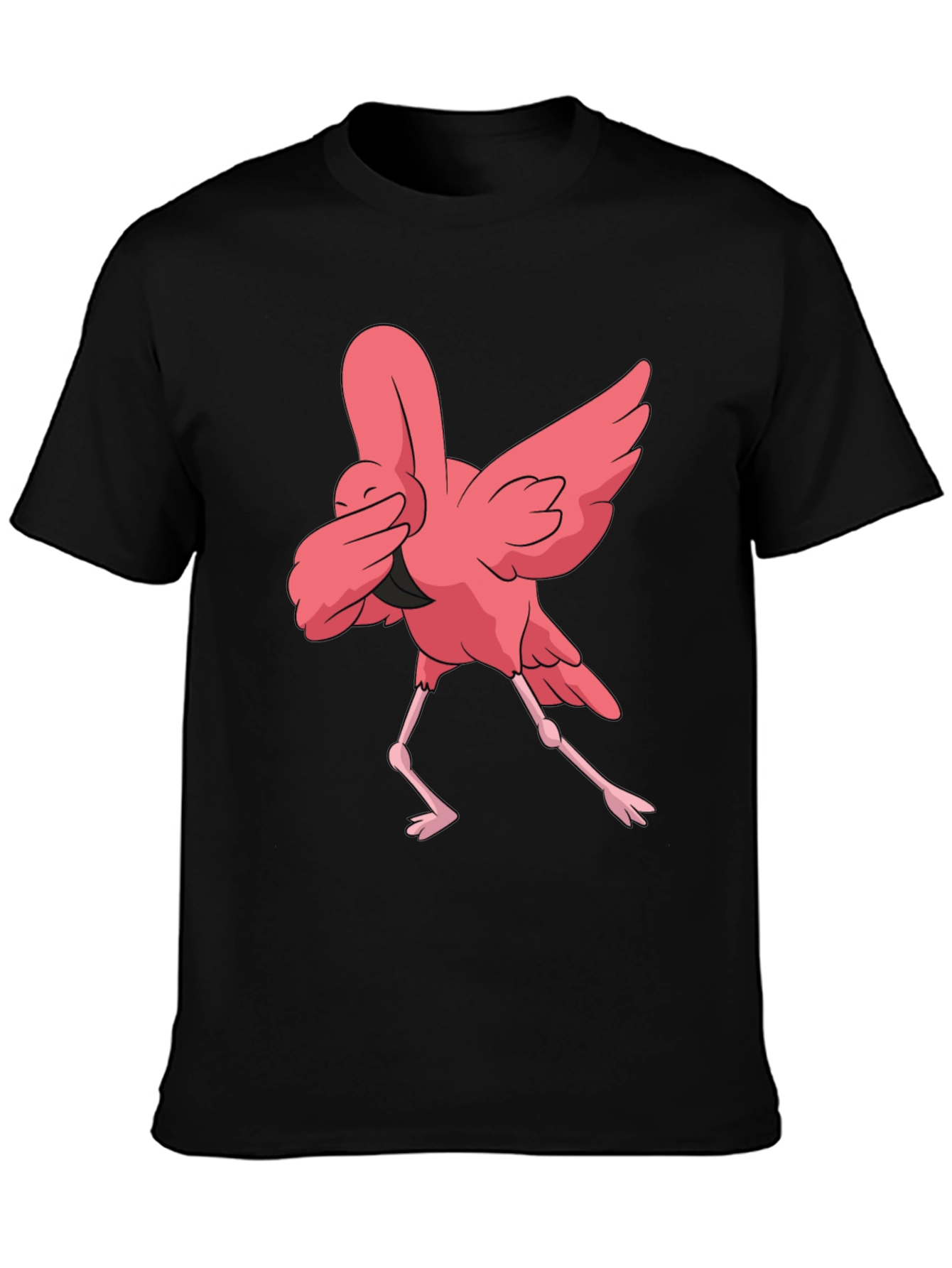 Dabbing Flamingo Graphic Tee - Black Casual T-Shirt