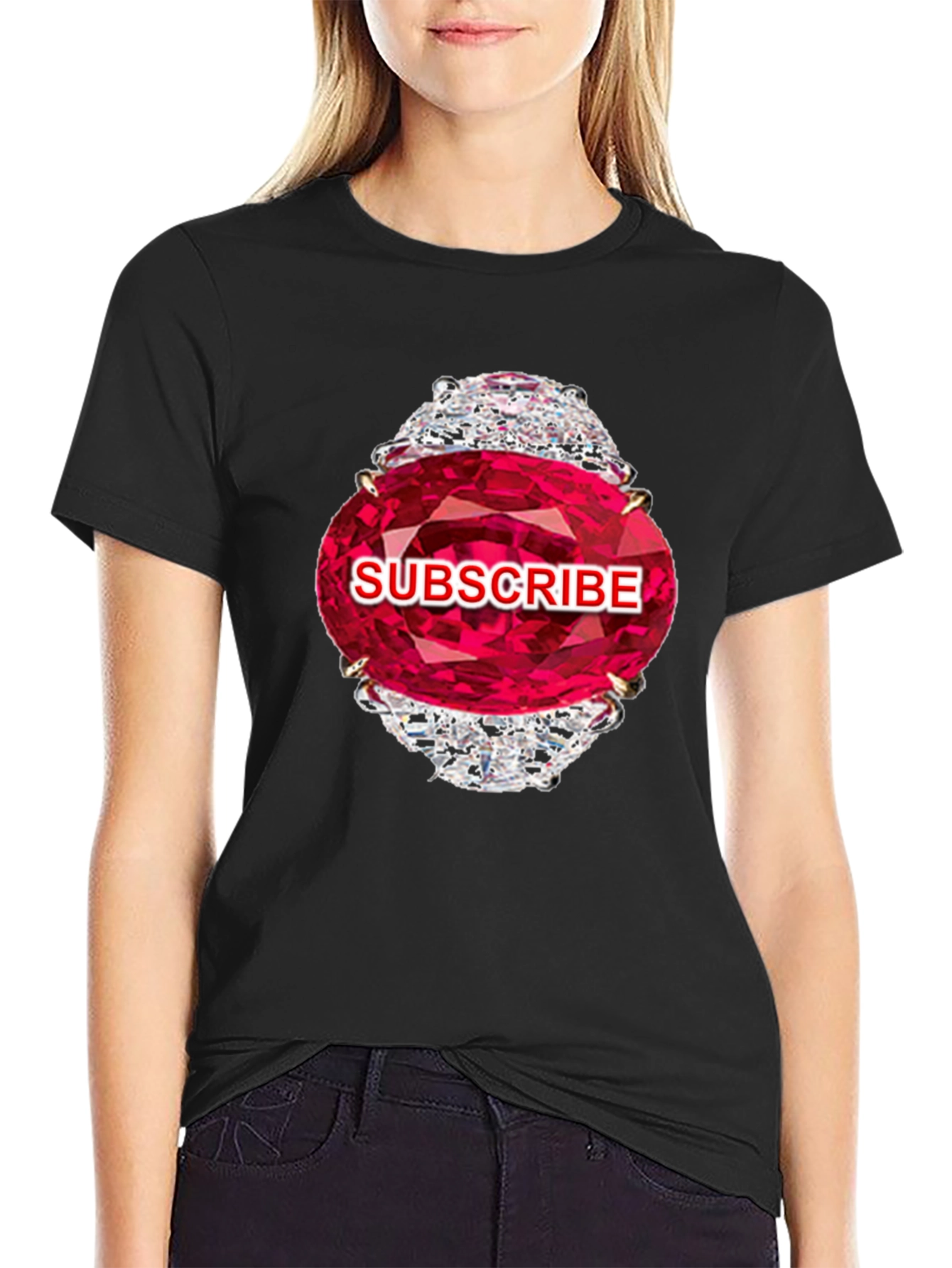 Subscribe Diamond Ring Graphic Tee - Stylish Black T-Shirt