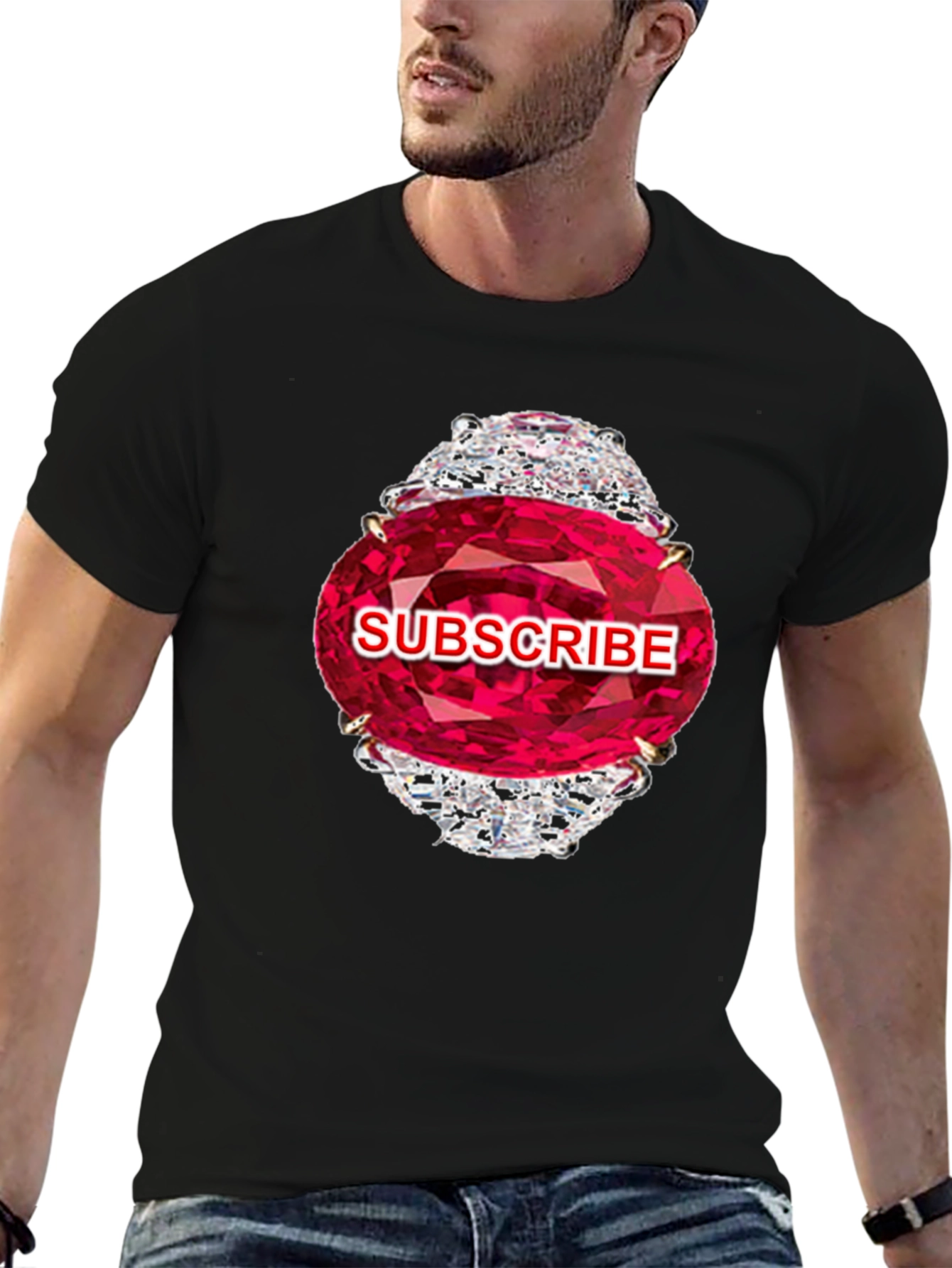 Subscribe Diamond Ring Graphic Tee - Stylish Black T-Shirt