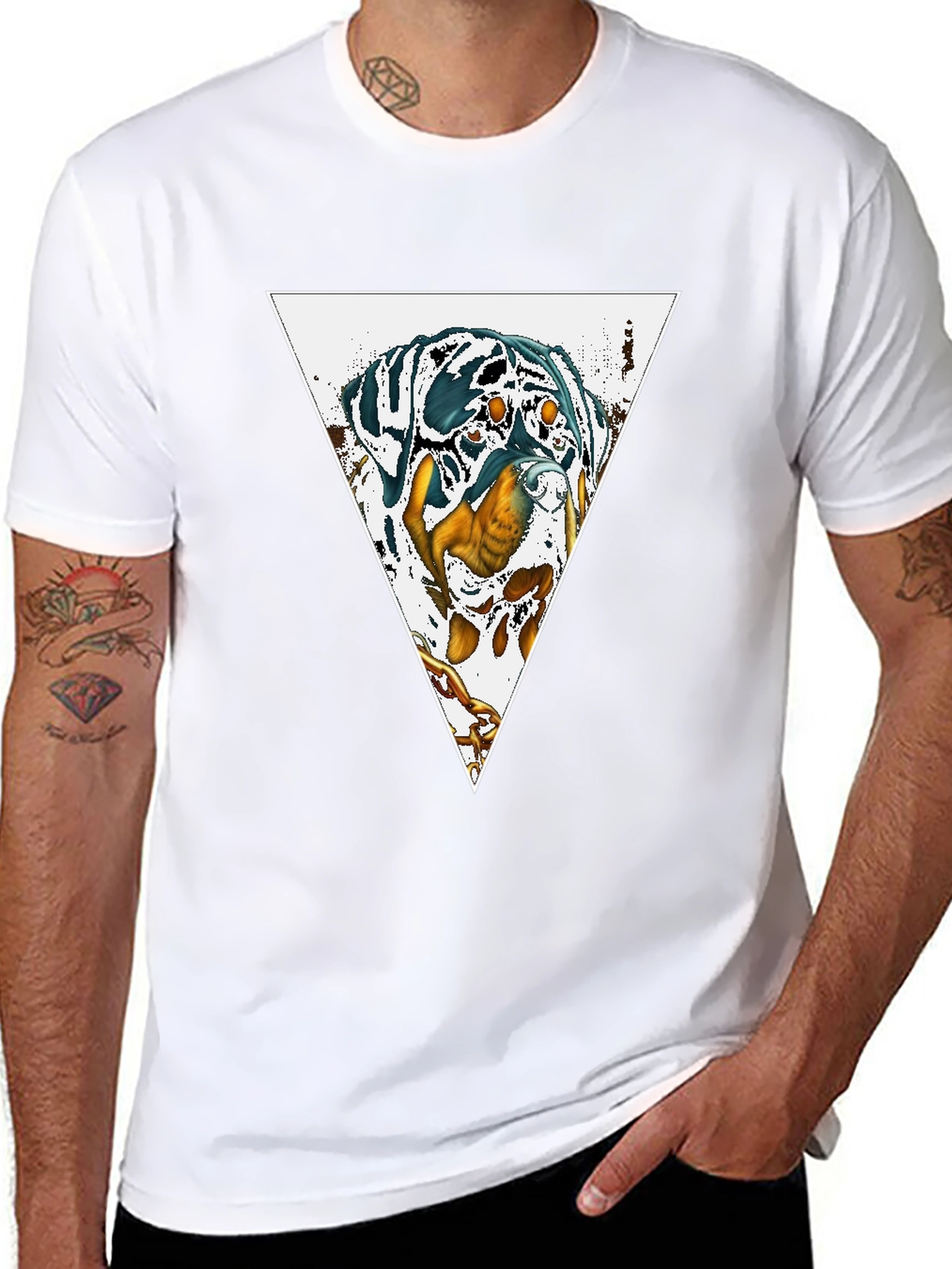 Dog Triangle Graphic Print Black Tee