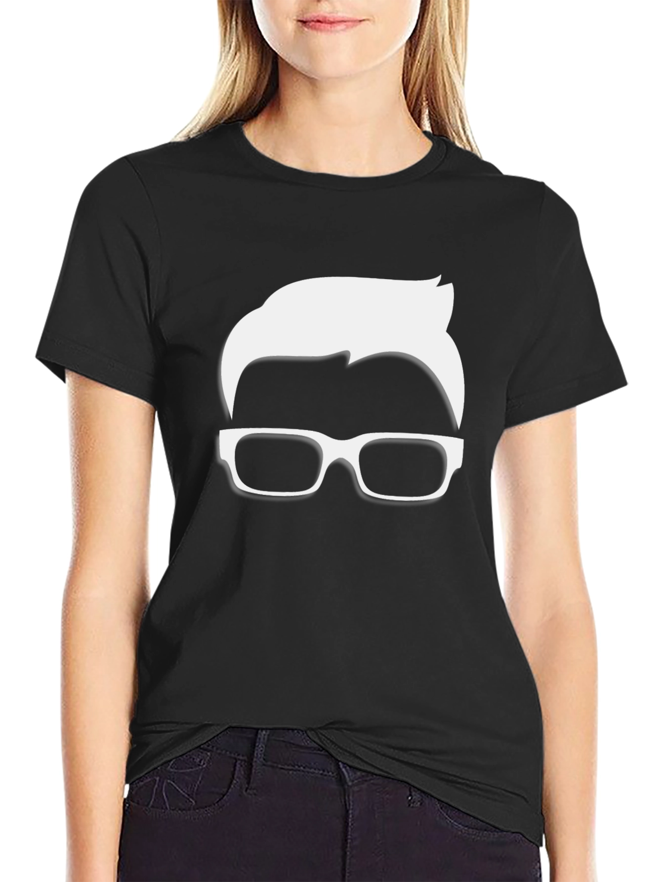 Cool Nerd Glasses & Hairline Black T-Shirt