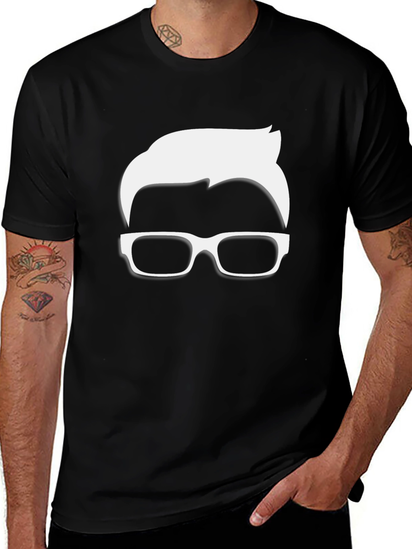 Cool Nerd Glasses & Hairline Black T-Shirt