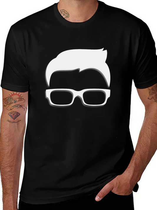 Cool Nerd Glasses & Hairline Black T-Shirt