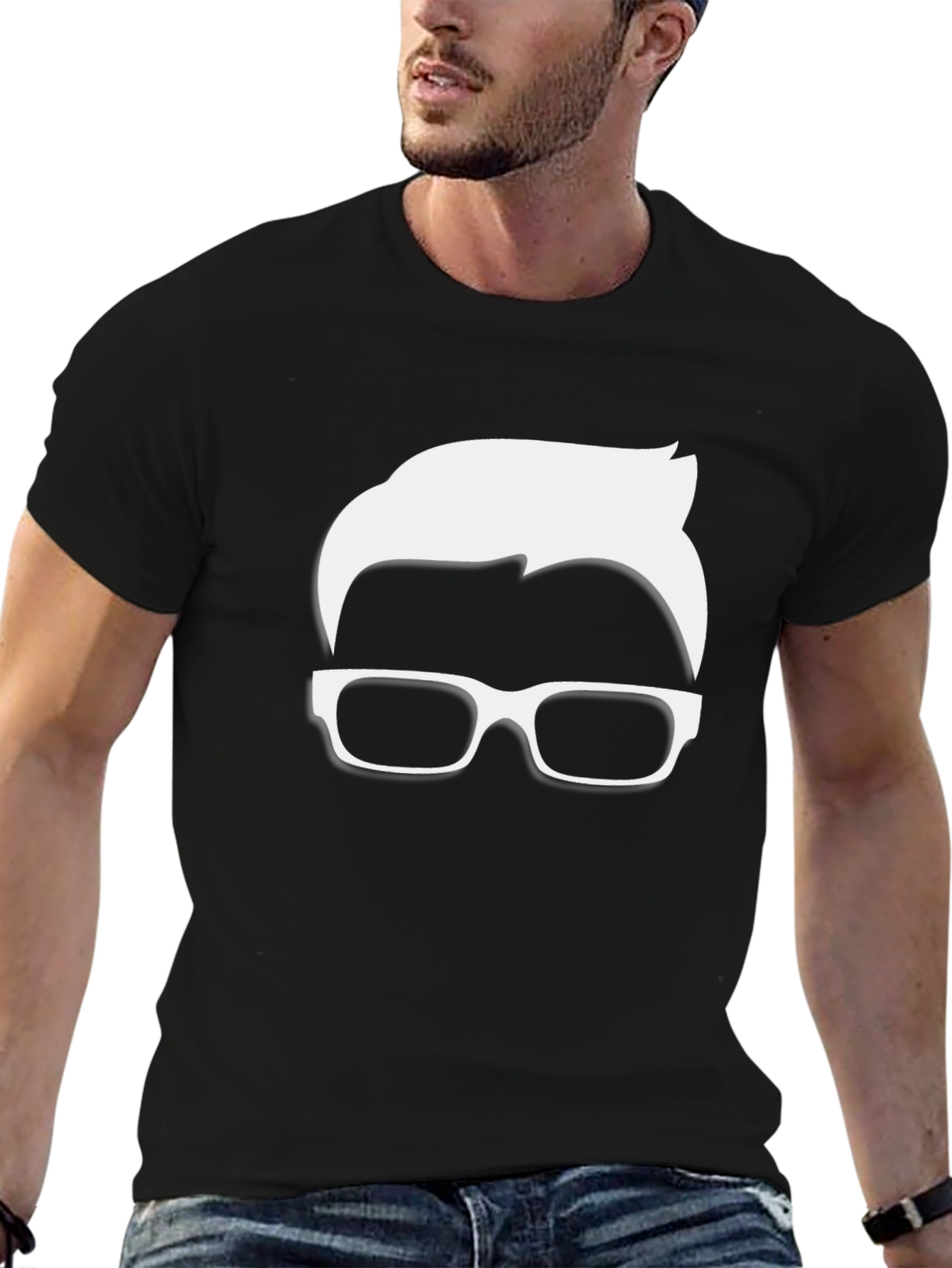 Cool Nerd Glasses & Hairline Black T-Shirt