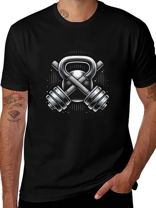 Fitness Gym Kettlebell & Dumbbell Graphic T-Shirt