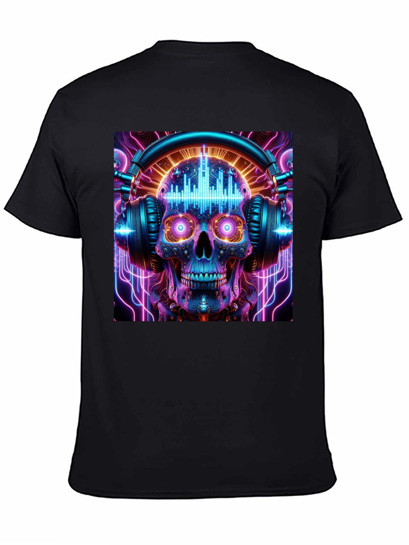 Skull Headphones Graphic Tee - Neon Rave Style
