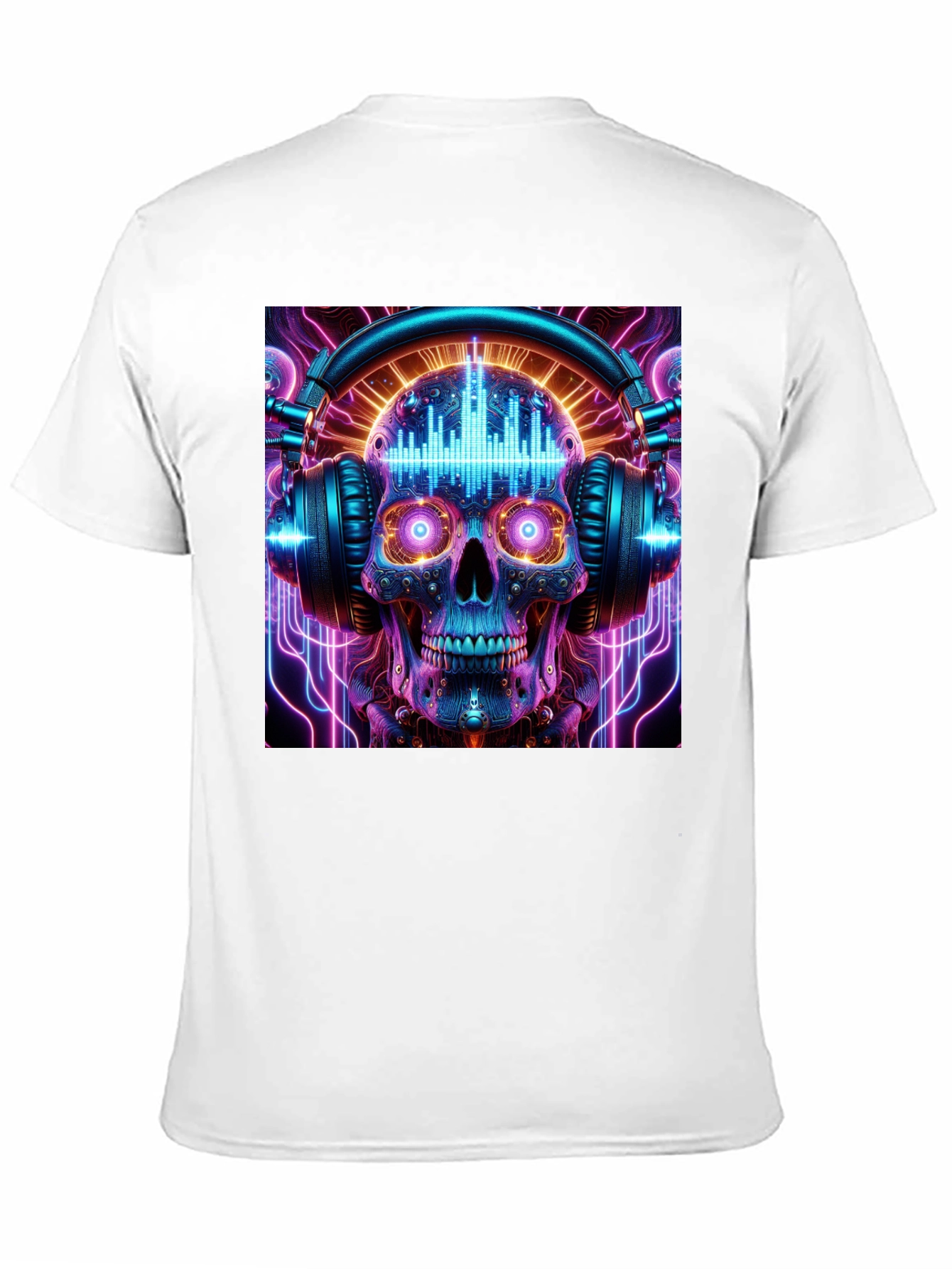 Skull Headphones Graphic Tee - Neon Rave Style