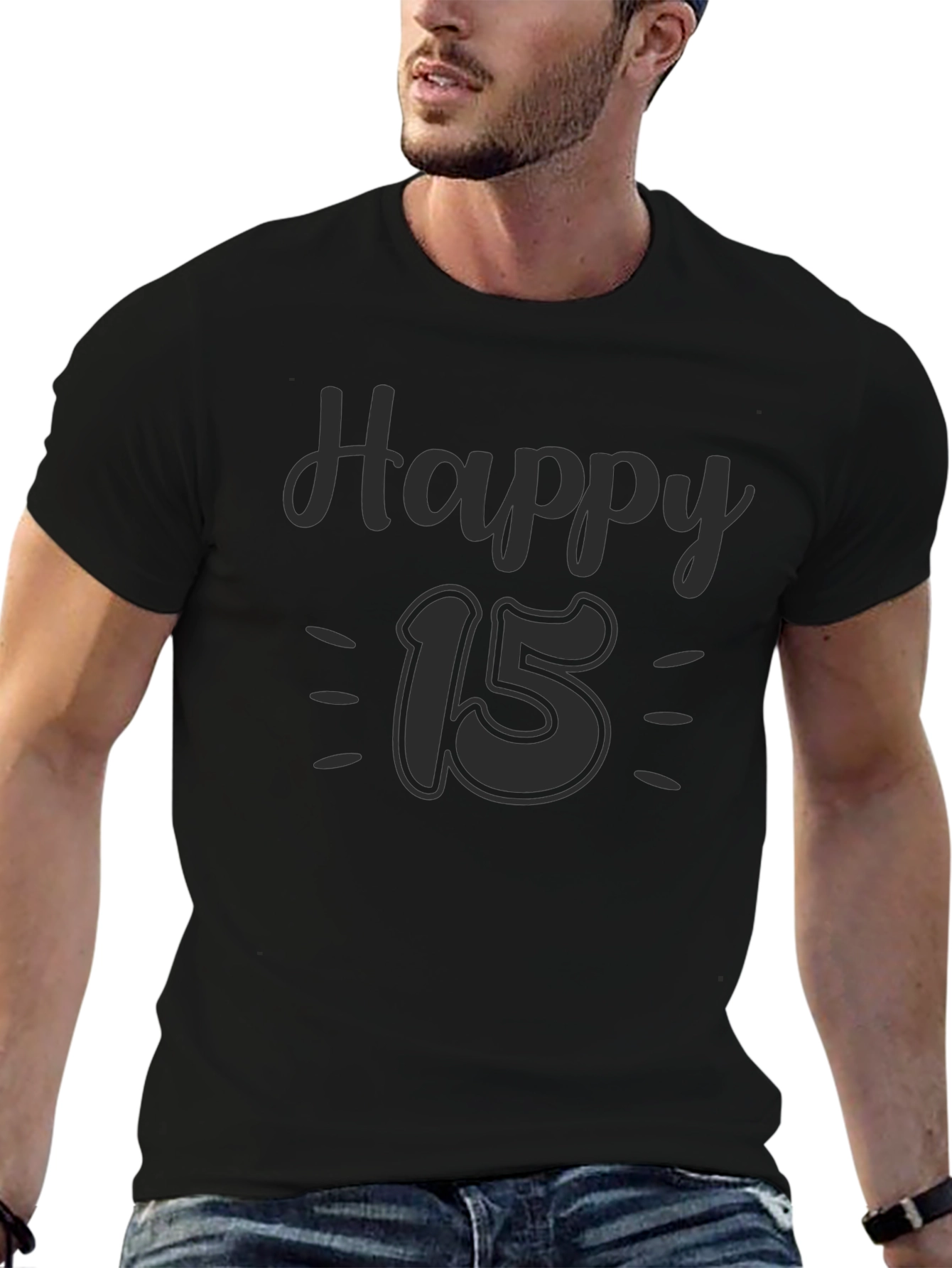 Happy 15th Birthday T-Shirt Black Tee