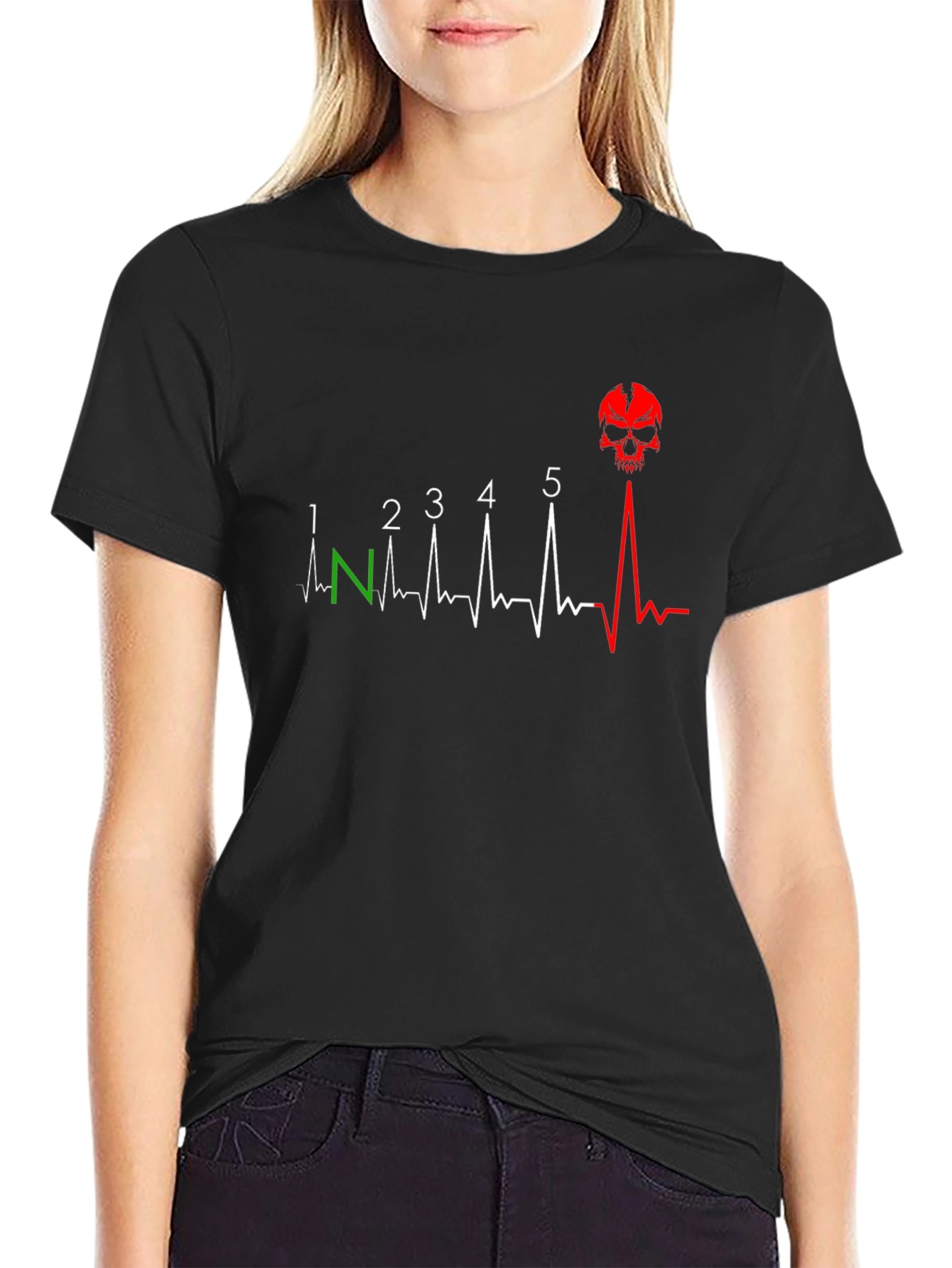 Motorcycle Gear Shift Pattern Skull T-Shirt