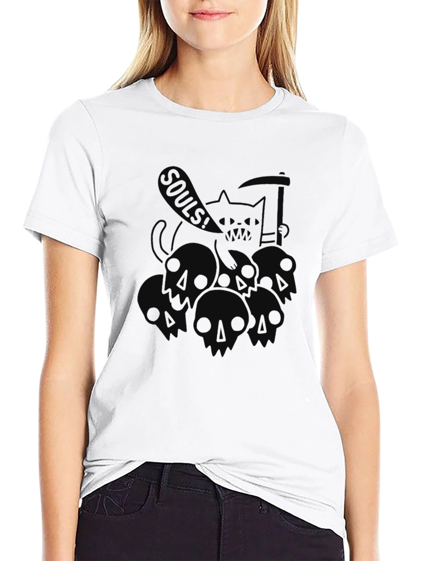 Grim Reaper Cat Souls! Black Graphic Tee