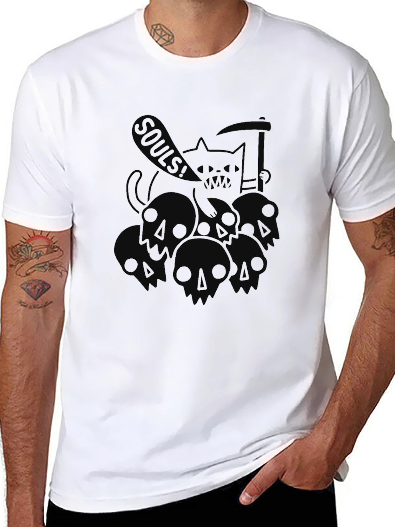 Grim Reaper Cat Souls! Black Graphic Tee