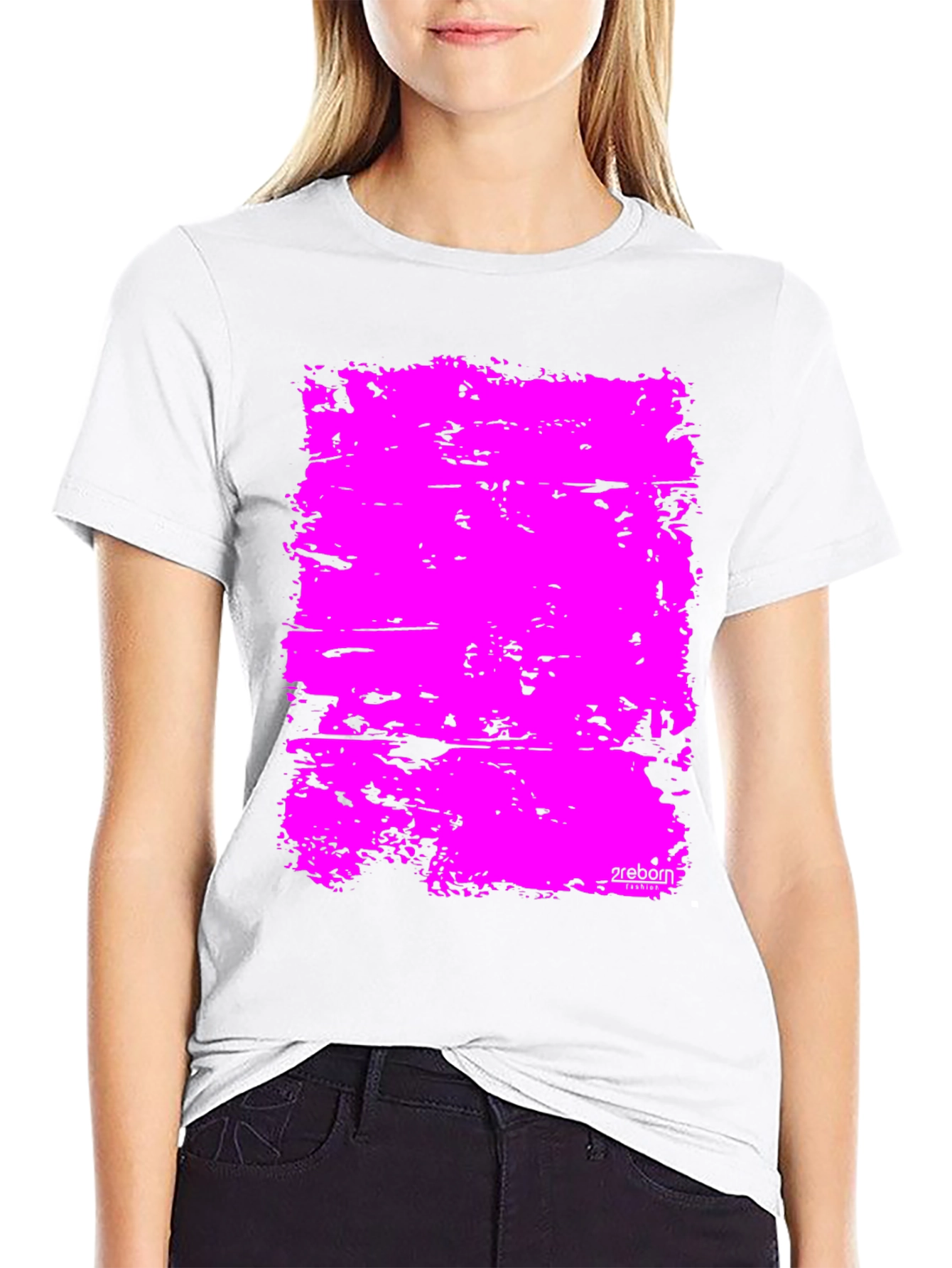 Bold Pink Abstract Graphic Black T-Shirt
