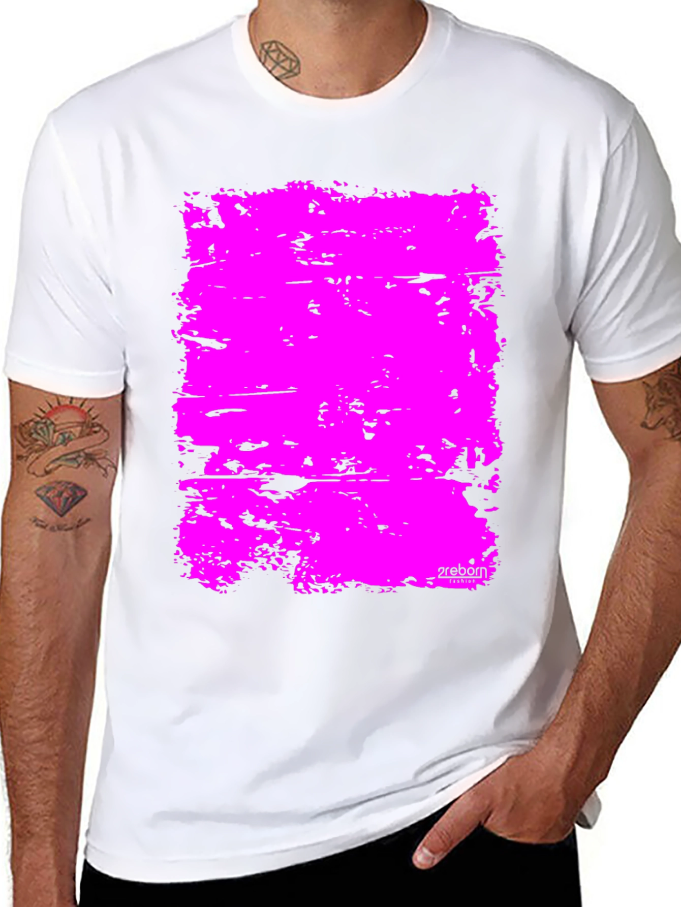 Bold Pink Abstract Graphic Black T-Shirt