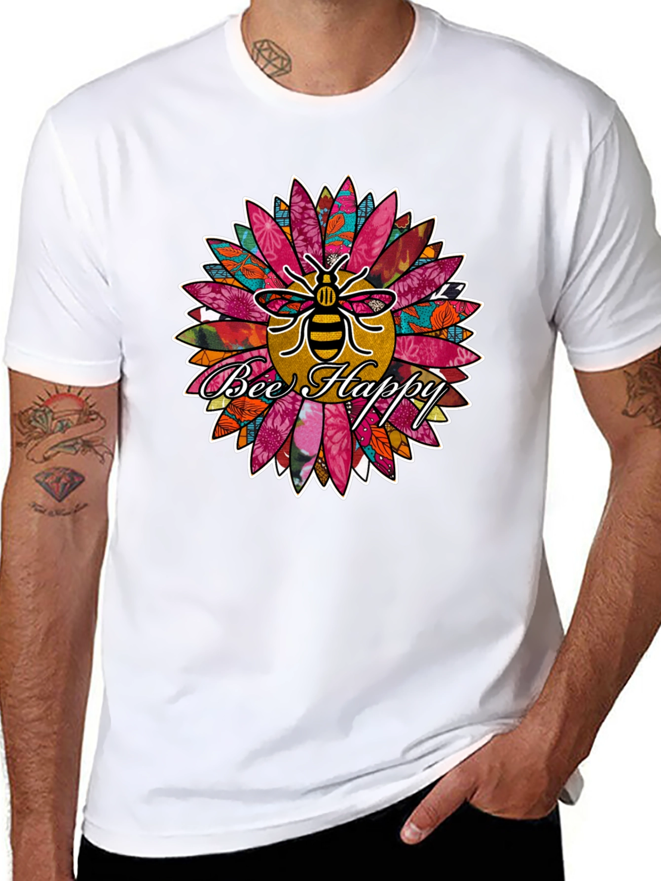 Bee Happy Sunflower Graphic Print Tee