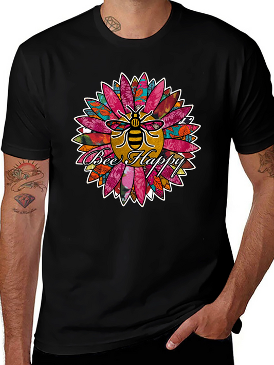 Bee Happy Sunflower Graphic Print Tee