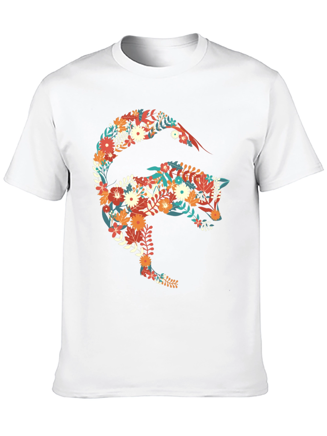 Floral Fox Graphic Print Black T-Shirt