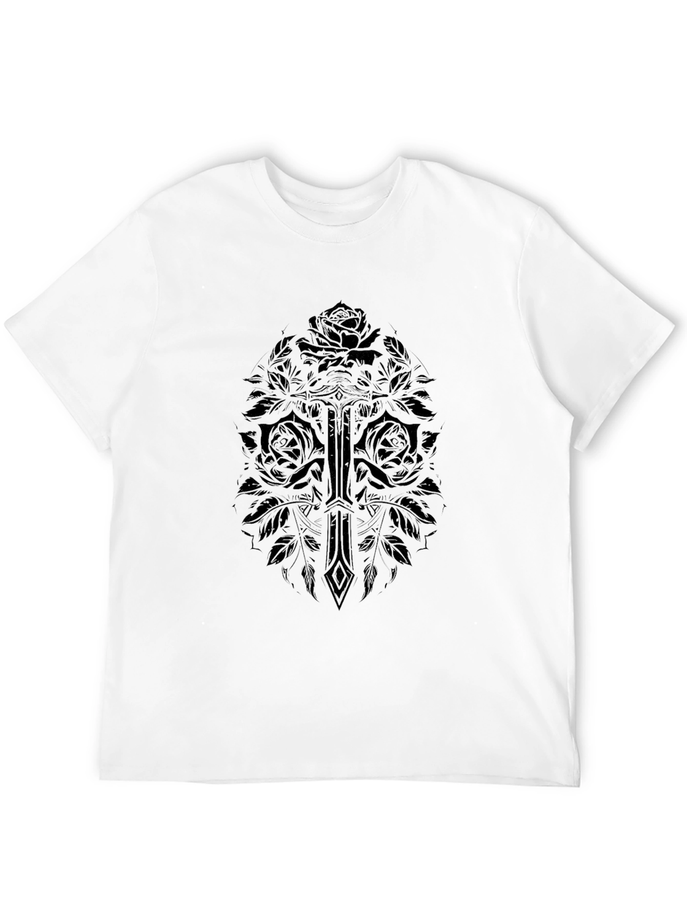 Gothic Rose & Sword Graphic Black T-Shirt