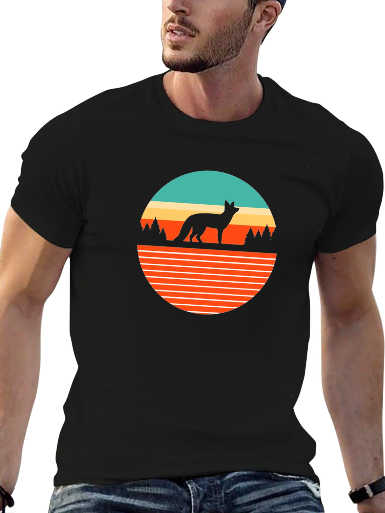 Retro Fox Graphic Tee - Black