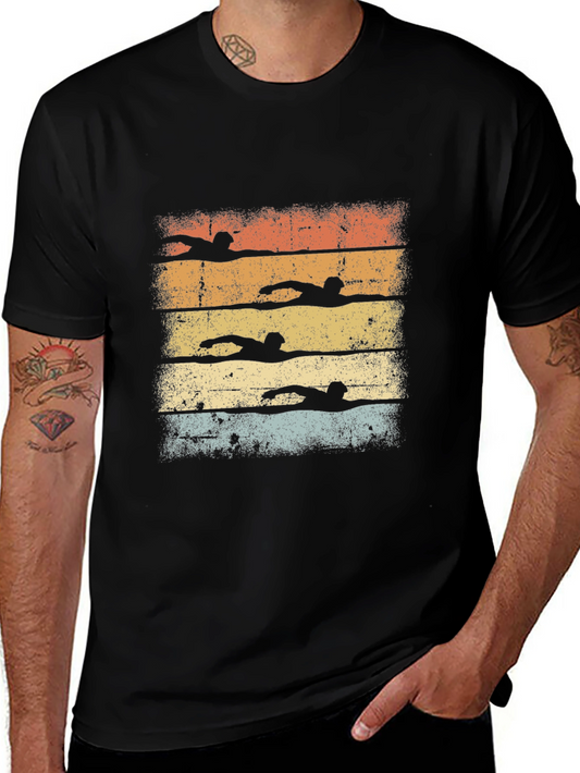Vintage Swimmer Silhouette Graphic T-Shirt