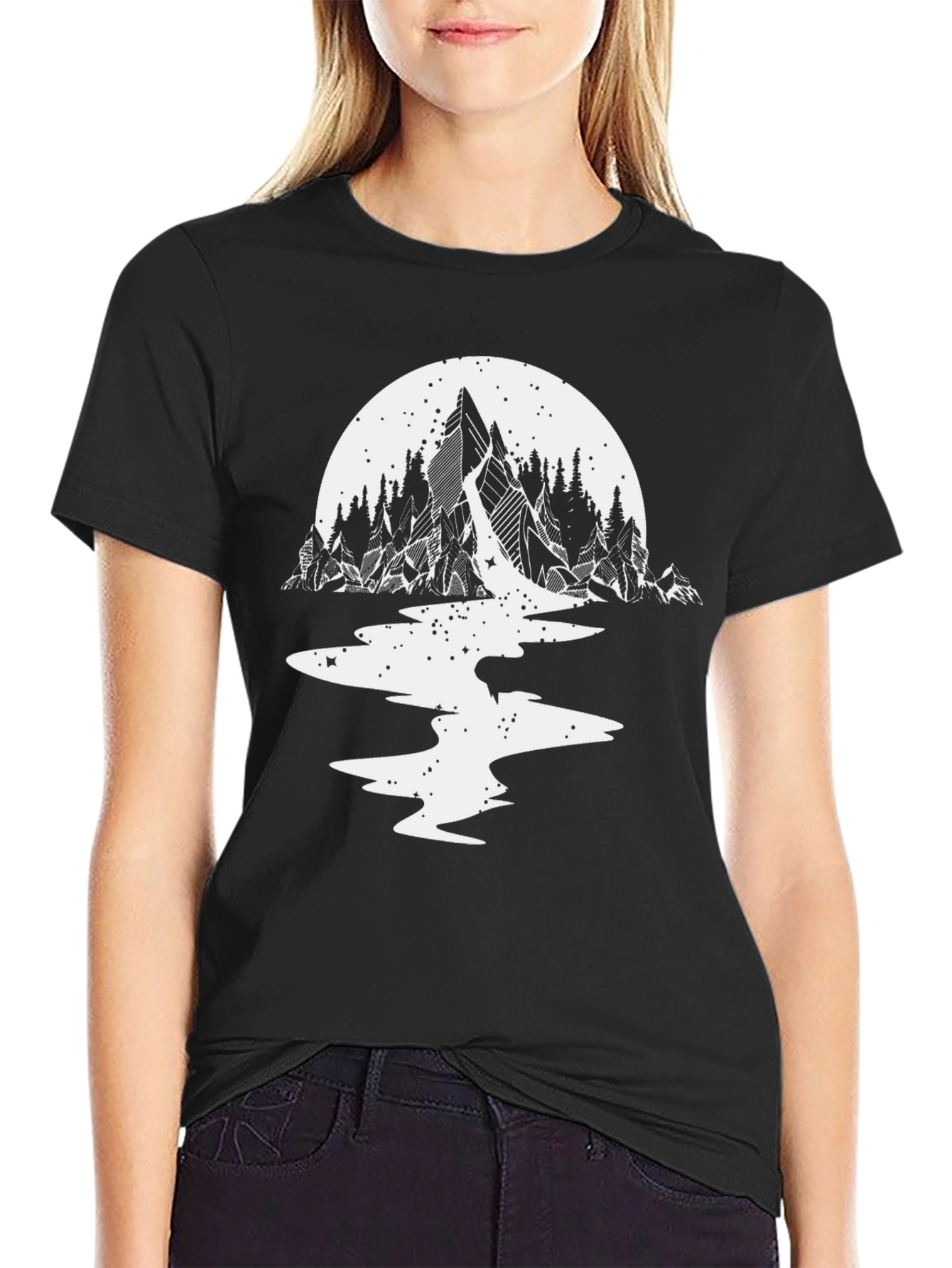 Mountain & Moon Graphic Tee - Black