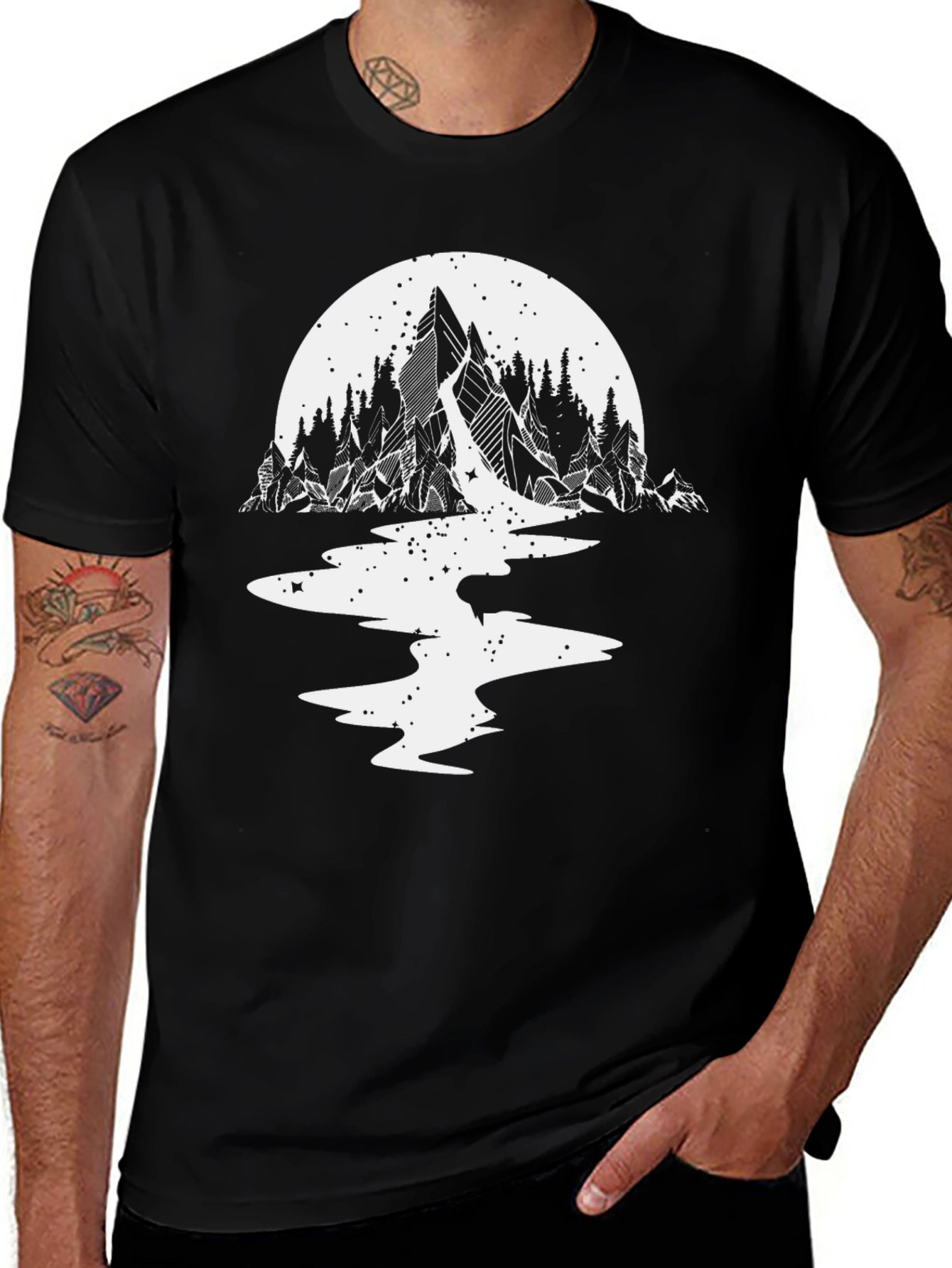 Mountain & Moon Graphic Tee - Black