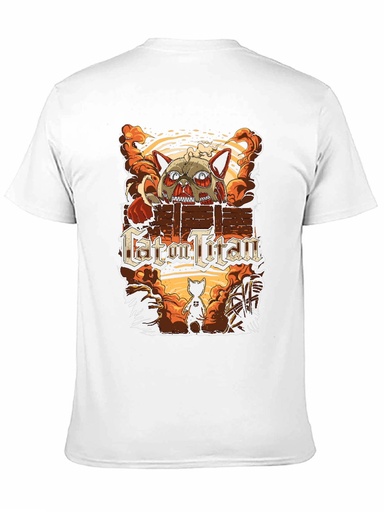 Cat on Titan T-Shirt Funny Anime Parody Tee