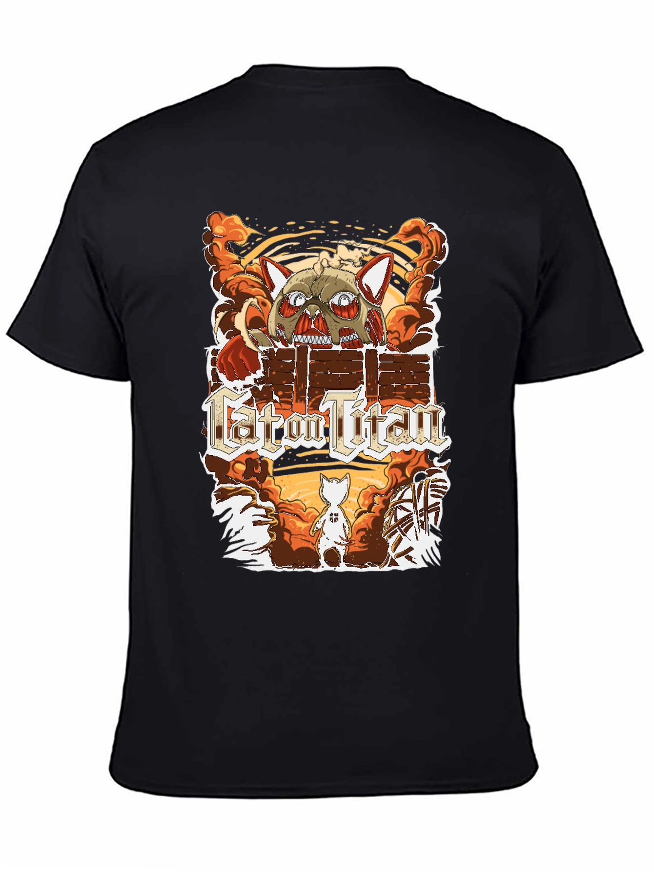 Cat on Titan T-Shirt Funny Anime Parody Tee