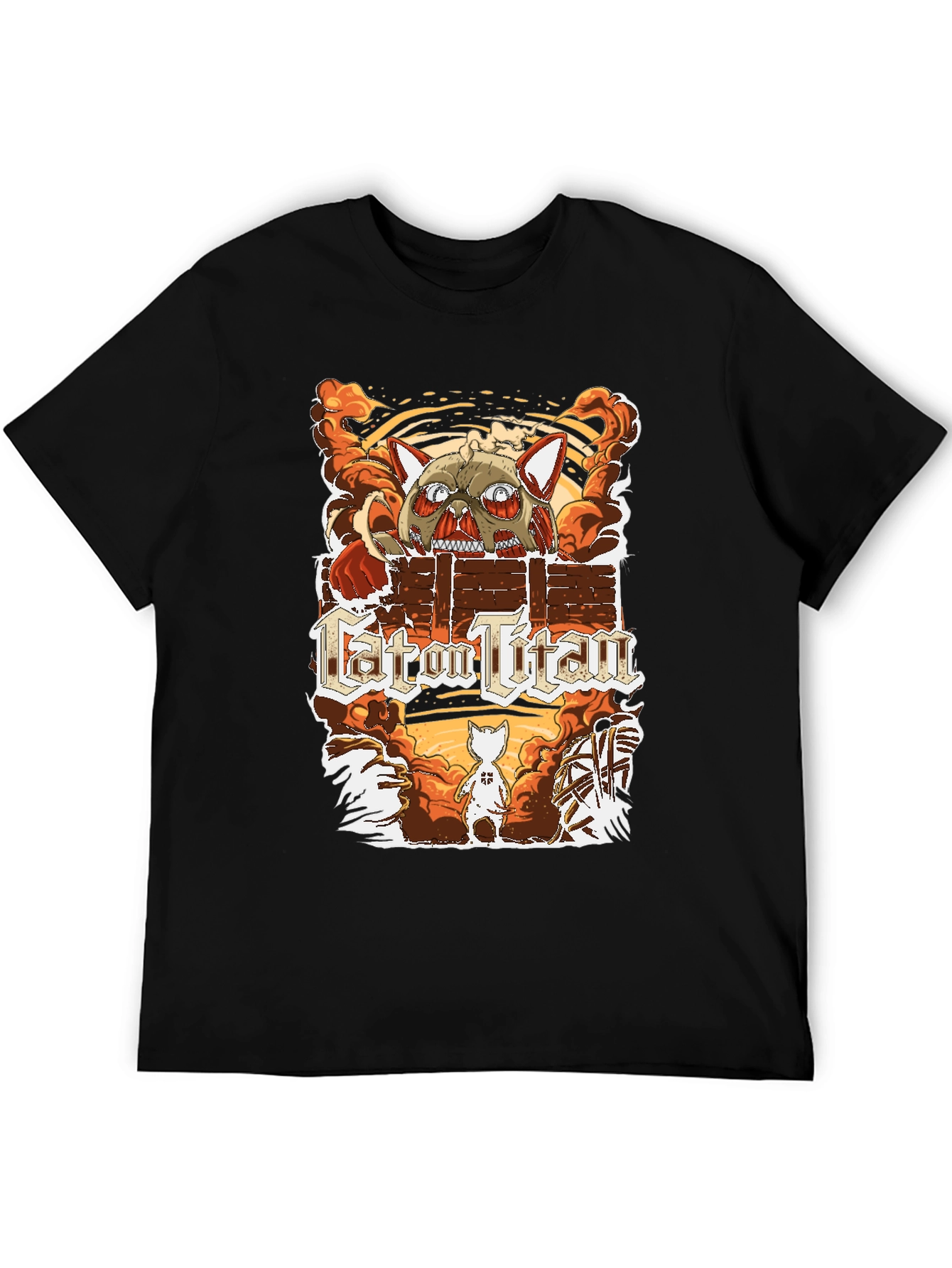 Cat on Titan T-Shirt Funny Anime Parody Tee