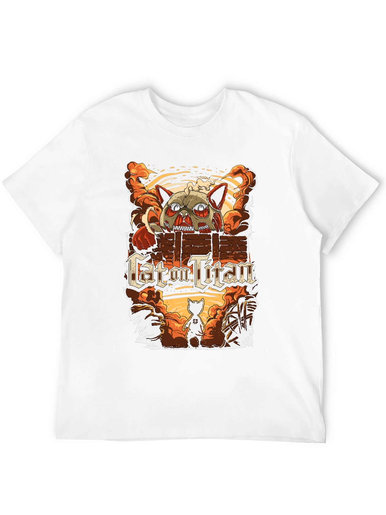 Cat on Titan T-Shirt Funny Anime Parody Tee